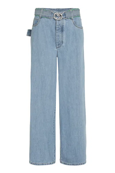 Bottega Veneta Wide-leg Denim Jeans With Removable Belt And Contrast Stitching For Women In Navy