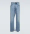 Bottega Veneta Straight Leg Denim Trousers Green Patch In Blue
