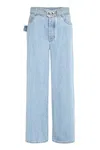 Bottega Veneta Wide-leg Denim Jeans With Removable Belt And Contrast Stitching For Women In Navy