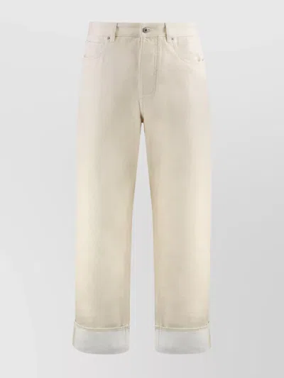 Bottega Veneta Wide-leg Jeans Roll-up Ankle Cuffs In Beige