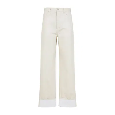Bottega Veneta Wide Leg Jeans With Cuffs In Neutral