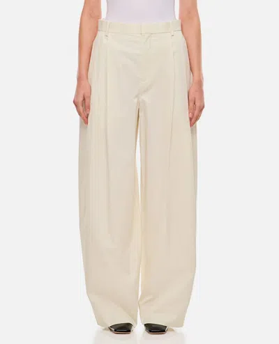 Bottega Veneta Wide Leg Pleated Cotton Pants In 白色
