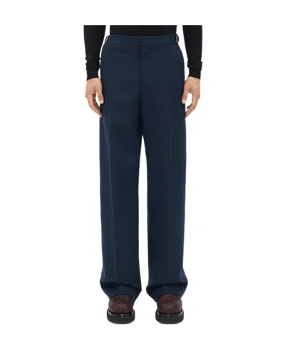 Bottega Veneta Wide-legged Wool Flannel Trousers In Blue