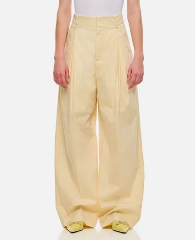 Bottega Veneta Wide Silk And Cotton Trousers In Yellow