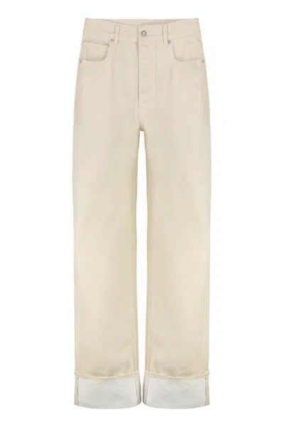 Bottega Veneta Wide-leg Jeans With Cuffs And Back Leather Tag In Neutral
