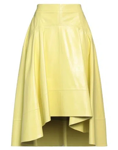 Bottega Veneta Woman Midi Skirt Acid Green Size 6 Lambskin In Yellow