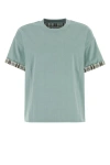 Bottega Veneta Cotton T-shirt With Checked Trim And Foldable Cuffs In Blue