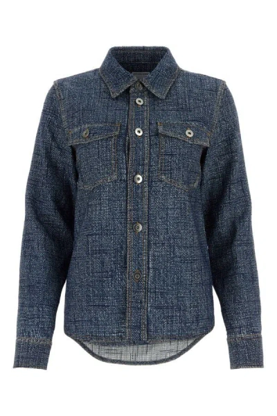 Bottega Veneta Blue Silk And Viscose Denim Printed Shirt
