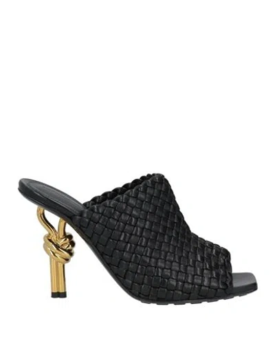 Bottega Veneta Leather Woven Mules With Metal Knot Heel In Black