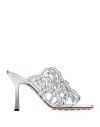 Bottega Veneta Reflection Woven Metallic Leather Mules In Silver