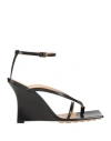 Bottega Veneta Leather Ankle Strap Sandals With Wedge And Square Toe 10cm In Black