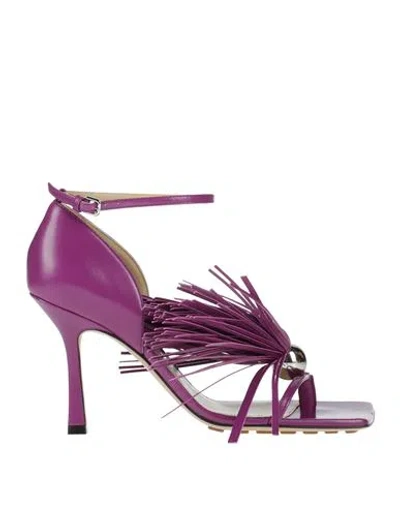 Bottega Veneta Leather Lounge Sandals With Fringed Detail 9cm In Purple