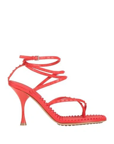 Bottega Veneta Woman Thong Sandal Tomato Red Size 8 Soft Leather