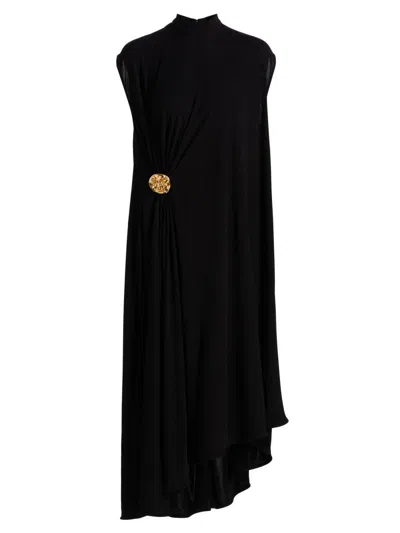 Bottega Veneta Womens Black Sleeveless Brooch Crepe-jersey Midi Dress