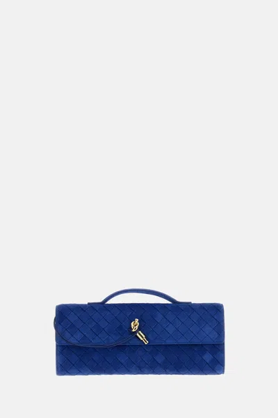 Bottega Veneta Andiamo Leather Clutch Bag In Blue
