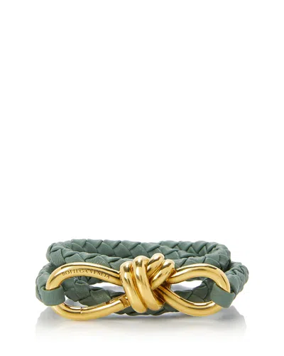 Bottega Veneta Women's Andiamo Intrecciato Leather Belt In Aloe/brass