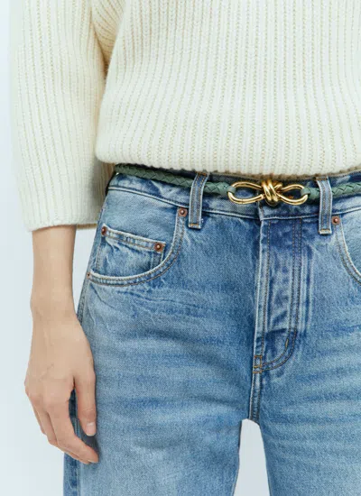 Bottega Veneta Women Andiamo Leather Belt In Green
