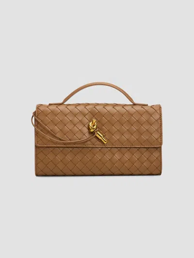 Bottega Veneta Women's Andiamo Leather Clutch In Dark Caramel