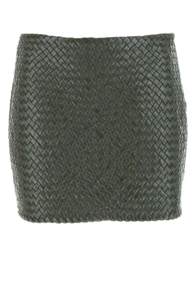 Bottega Veneta Green Intrecciato Raffia Mini Skirt For Women