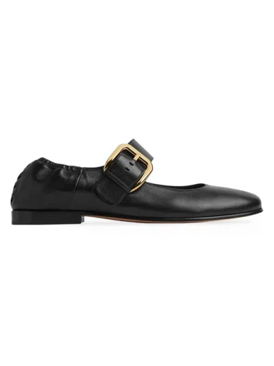 Bottega Veneta Astaire Leather Mary Jane Ballerina Flats In Black
