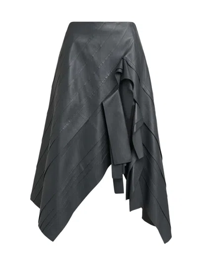 Bottega Veneta Women's Asymmetric Ruffled Leather Midi-skirt In Gray