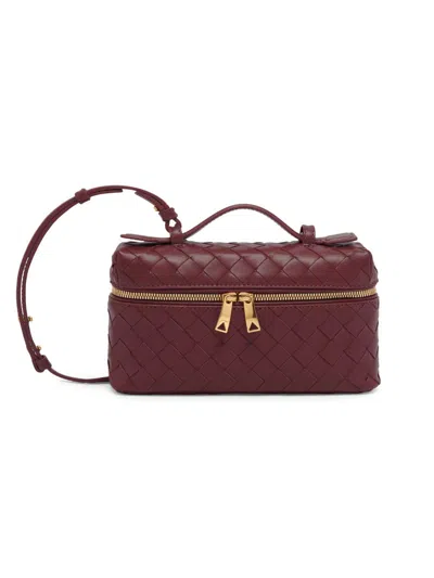 Bottega Veneta Mini Intrecciato Pattern Vanity Case With Removable Shoulder Strap (l 23 X H 13 X D 6 In Burgundy