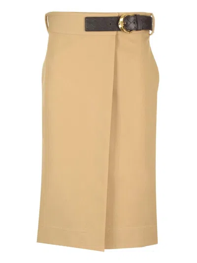 Bottega Veneta Women Beige Canvas Midi Skirt. In Brown
