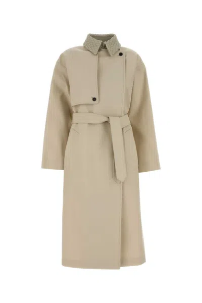 Bottega Veneta Embroidered Wool-blend Trench Jacket For Women In Neutral