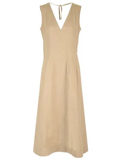 Bottega Veneta Women Beige Sleeveless Maxi Dress In Cotton In Brown