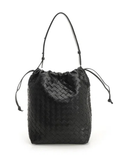 Bottega Veneta Women "biblioteca" Intrecciato Bucket Bag In Black