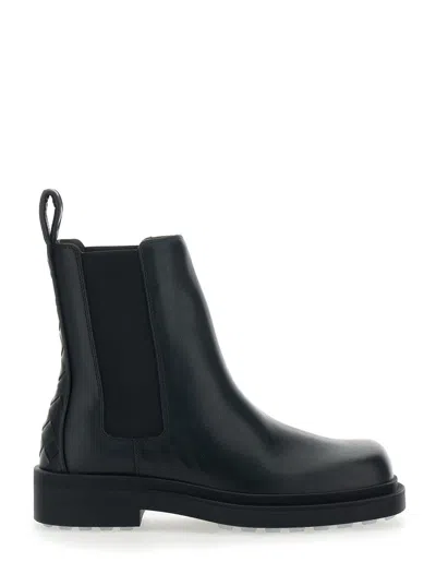 Bottega Veneta Women Black Ankle Boots With Elastic Side And Intreccio On The Back In Leather Woman