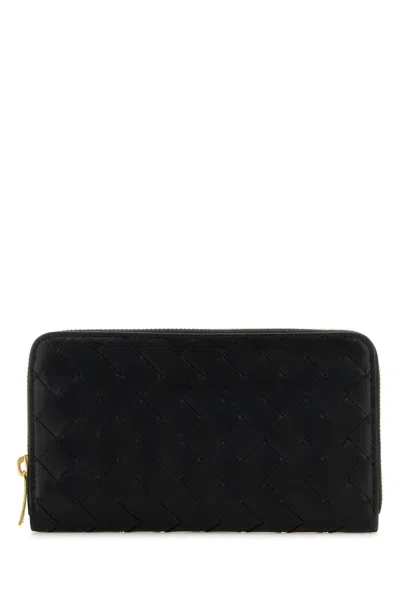 Bottega Veneta Women Black Leather Intrecciato Wallet