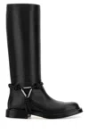 Bottega Veneta Knee High Boot Braided Strap Detail In Black