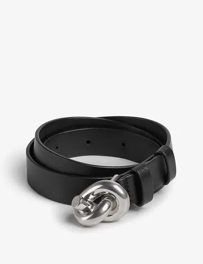 Bottega Veneta Womens Black-silver Knot Leather And Silver-tone Hardware Belt
