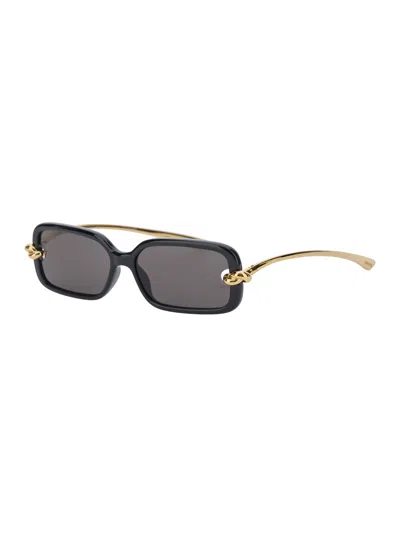 Bottega Veneta Women Black Sunglasses With Rectangular Design And Knot Detail In Metal Woman In Gold