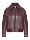 Bottega Veneta Women Bordeaux Crop Jacket With Intreccio Motif Collar And Dropped Shoulders In Leath In Burgundy