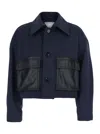 Bottega Veneta Women Blue Jacket With Classic Collar And Two Front Leather Patch Pockets In Cotton A In Animal Print