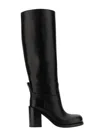 Bottega Veneta Leather High Shaft Block Heel Boots In Black