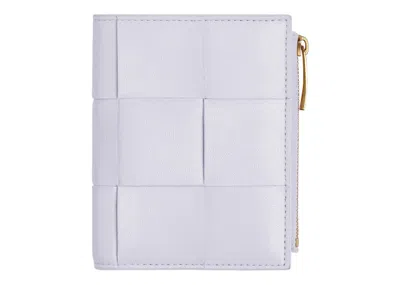 Pre-owned Bottega Veneta Women's  Bifold Zip Wallet Intreccio In Mirth Washed