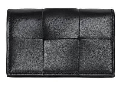 Pre-owned Bottega Veneta Women's  Business Card Case Intreccio In Black