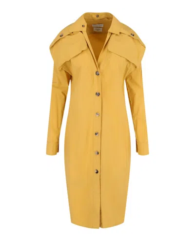 Pre-owned Bottega Veneta Women's  Buttonup Shirt Dress In Sunset In Orange