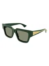 Bottega Veneta Engraved Logo Acetate Square Sunglasses In Green