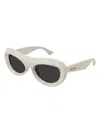 Bottega Veneta Beveled Acetate Round Sunglasses In White