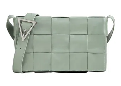 Pre-owned Bottega Veneta Women's  Cassette Crossbody Bag Medium Intreccio In Sage Green