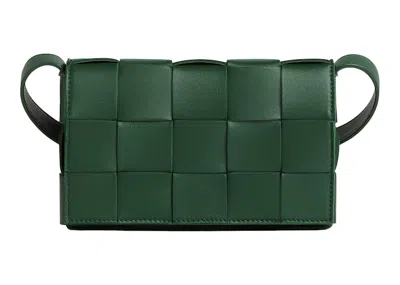 Pre-owned Bottega Veneta Women's  Cassette Crossbody Bag Small Intreccio In Raintree In Green