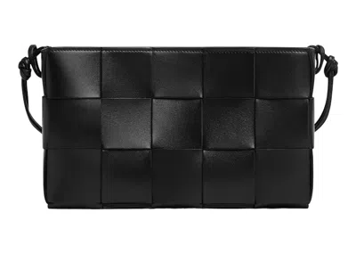 Pre-owned Bottega Veneta Women's  Cassette Pouch On Strap Intreccio In Black