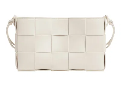 Pre-owned Bottega Veneta Women's  Cassette Pouch On Strap Intreccio In Chalk