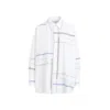 Bottega Veneta Womens White Blue Green Tau Checked Dropped-shoulder Relaxed-fit Cotton Shirt In White