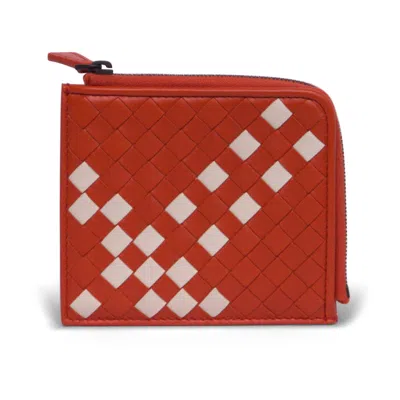 Pre-owned Bottega Veneta Women's  Intrecciato Leather Ziparound Slim Wallet In Orange