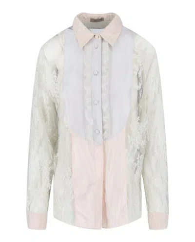 Pre-owned Bottega Veneta Women's  Lace Patterned Blouse In White